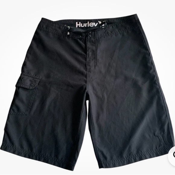 Hurley Other - Hurley Swim Shorts Men’s Black Size 34 Side Pocket Laced Up Closure